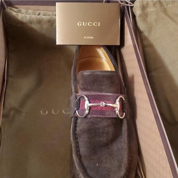 GUCCI Moca Pelle S. Cuoio Horsebit suede loafers w/ box & dusters - Picture 11 of 16